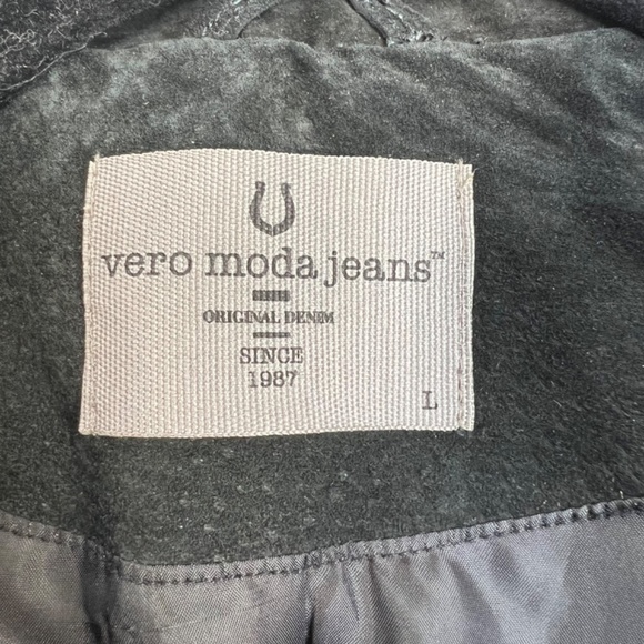 Vero Moda Jeans black suede leather cropped asymmetrical zipper moto jacket L - Picture 14 of 14